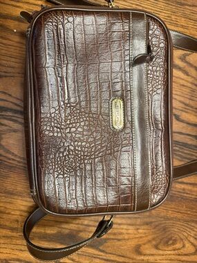 Women's Brown Croc-Embossed Leather Shoulder Bag by Brighton